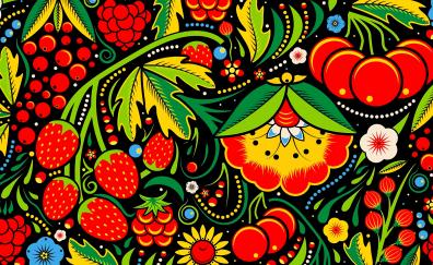 Pattern, berry, fruits, flowers