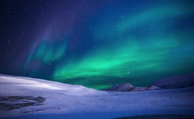 Aurora borealis, night, lights, landscape, sky