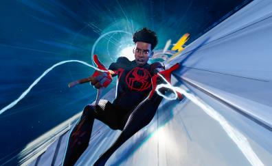 Miles Morales across the spider-verse, falling from building, movie
