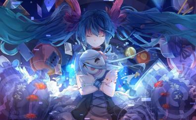 Hatsune miku and mask, anime girl, hug