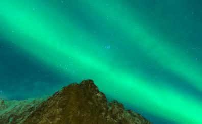 Aurora Borealis, mountain's peak, sky, nature