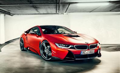 Bmw i8, red luxurious car, front