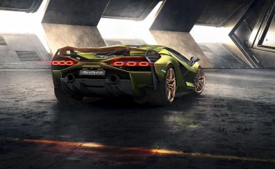 Lamborghini Sian, red taillight, 2019, rear view