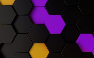 Purple-yellow dark polygons, hexagons, abstract