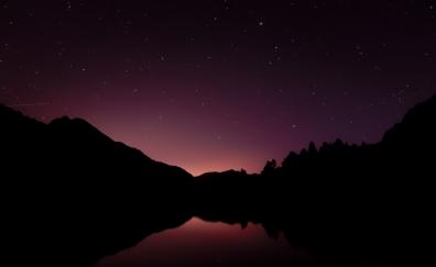 Silhouette, evening, lake, reflections, beautiful