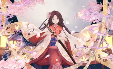 Shiki Ryougi, TYPE-MOON, anime girl, blossom