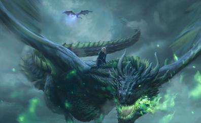 Daenerys Targaryen, Dragon ride, game of thrones, digital art