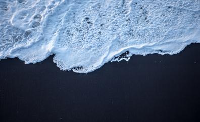 Black, beach, sea waves, close up