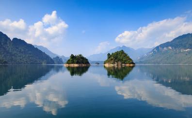 Islands, lake, nature, reflections