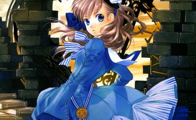 Blue dress, cute, beautiful, anime girl