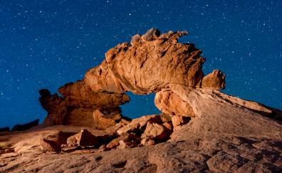 Rocky cliff, starry sky, night, nature