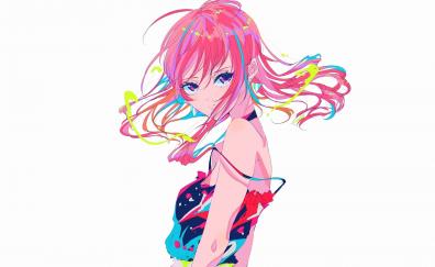 Anime girl, colorful hair and clothes, minimal