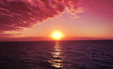 Sunrises, red-pink sky, sea, nature