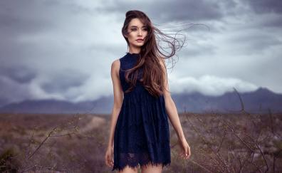 Brunette, girl model, beautiful dress, outdoor