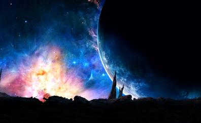 Planet, Nebula, galaxy, fantasy, art