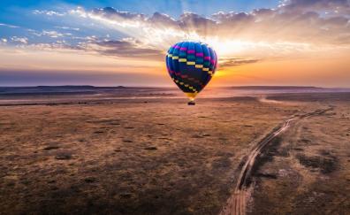 Hot air balloon, sunset, landscape