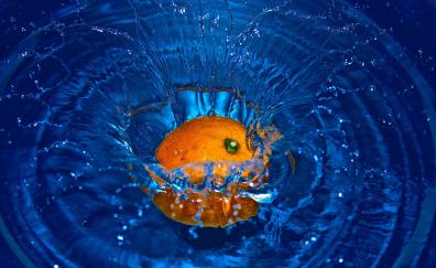 Orange fruit, splashes, water