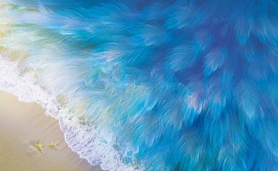 Frozen Beach, feathers pattern, Vivo X27 Stock, blue sea