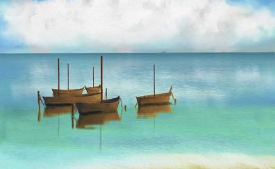 Boat, lake, artwork