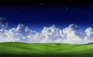 Landscape, Sunny day, clouds, green grass, landscape, white clouds