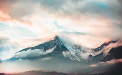 Mountain, mist, clouds, fog, peak
