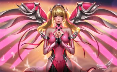 Pink costume, mercy, overwatch, art