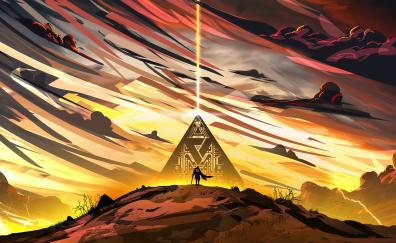 The traveler at pyramid, fantasy, artwork