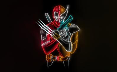 Deadpool and wolverine, face-off, neon art