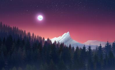 Night with nature, mountains and beautiful sky, minimal art