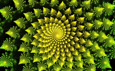 Fractal, spiral, bright green pattern