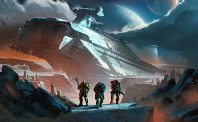 PlanetSide Arena, soldiers, landscape, video game, fantasy