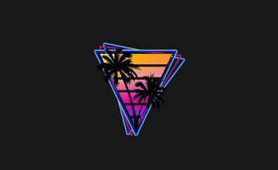 Vaporwave, triangles, palm trees, minimal