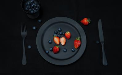 Fruits dish, strawberry, blueberry