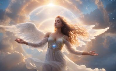 Embrace the world, angel girl, fantasy