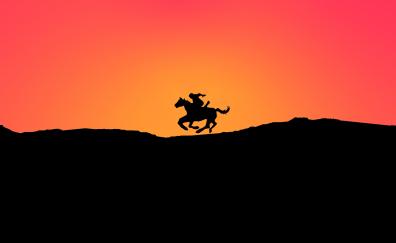 Horse ride, silhouette, sunset