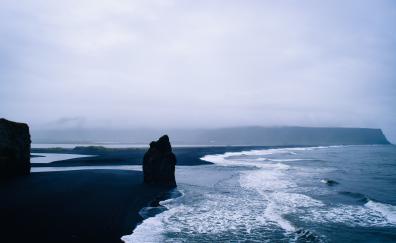 Beach, blue-dark, sea waves, sea, nature, Iceland