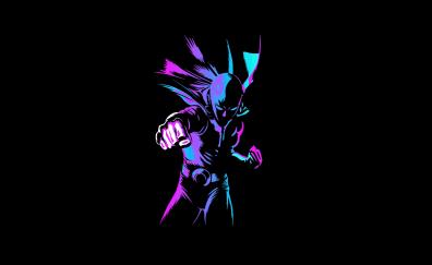 Saitama of One Punch man, neon OLED dark, anime