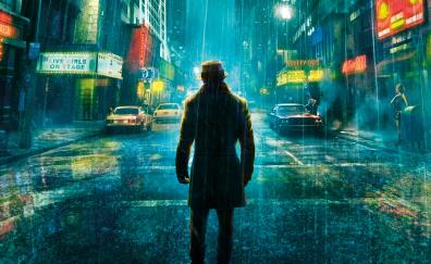 Rorschach Waifu, rain, Watchmen, movie, street