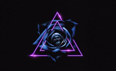Skull, dark, triangles, blue rose, art