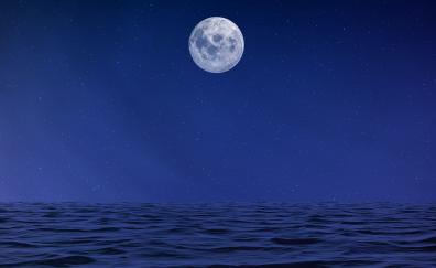 Moon, body of water, sea, night, artwork