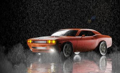 Artwork, Red Dodge Challenger, muscle car