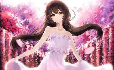 Dance, cherry blossom, pink dress, anime girl