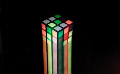 Rubik's cube, colorful, light trail