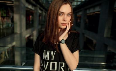 Black T-shirt, woman model, beautiful