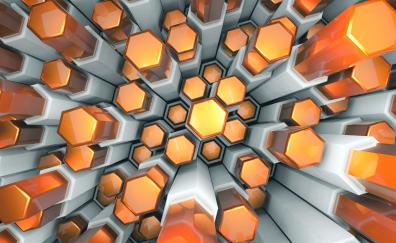 Hexagonal structure, abstract, orange
