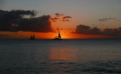 Barbados sea, sunset, boat, nature