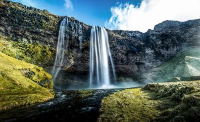 Seljalandsfoss, waterfall, stream, landscape, Iceland