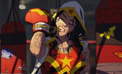Boxer wonder woman, ready for fight, art