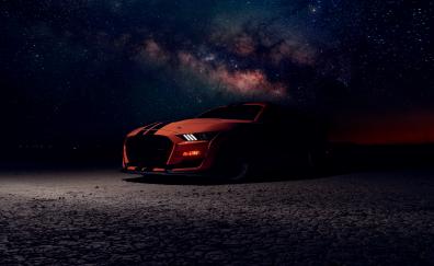 Ford Mustang, orange car, off-road 2020