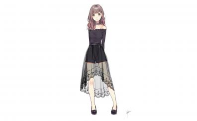 Cute, anime girl, black dress, minimal